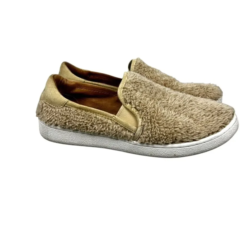 UGG Womens 8 Ricci Beige Suede Leather Faux Fur Slip On Casual Sneakers